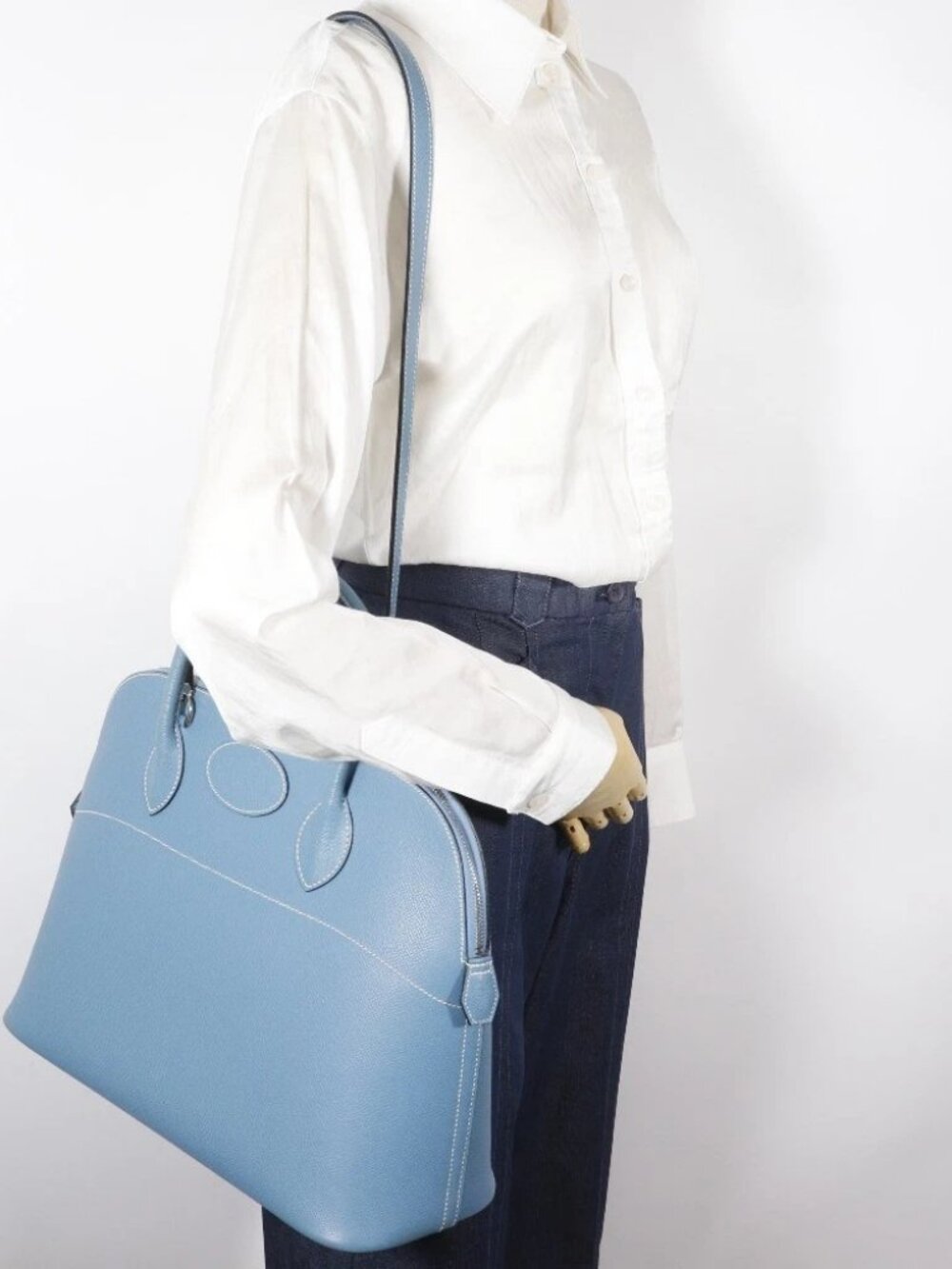 HERMES Bolide35 Handbag 2WAYShoulder Blue gene SilverHardware Epsom Women